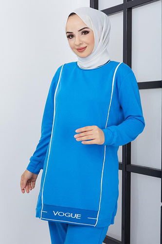 moda selvim Tesettür İkili Takım ZNK5645-M Mavi - Thumbnail