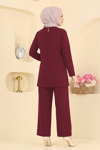 moda selvim Toka Detaylı 2 li Takım 165NZRK1200 Bordo - Thumbnail