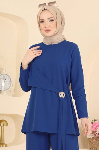 moda selvim Toka Detaylı 2 li Takım 165NZRK1200 Saks - Thumbnail