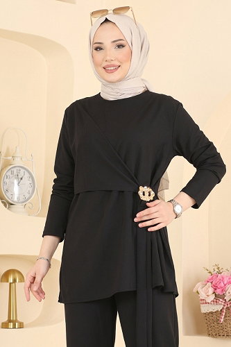 moda selvim Toka Detaylı 2 li Takım 165NZRK1200 Siyah - Thumbnail