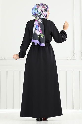 moda selvim Toka Detaylı Dabıl Ferace 23024UKB139 Siyah - Thumbnail