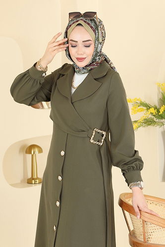 moda selvim Toka Detaylı Dabıl Takım 2030FON792 Haki - Thumbnail