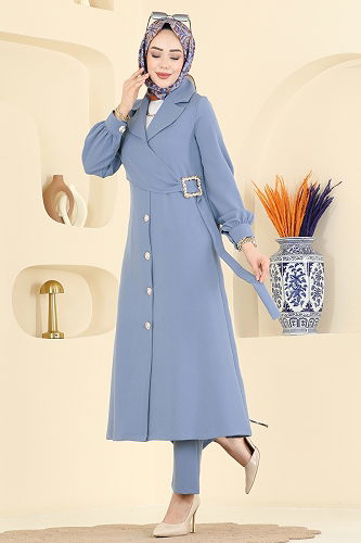 moda selvim Toka Detaylı Dabıl Takım 2030FON792 Mavi - Thumbnail
