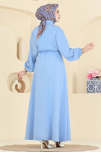 moda selvim Toka Detaylı Elbise 121NZRK1200 Bebe Mavisi - Thumbnail