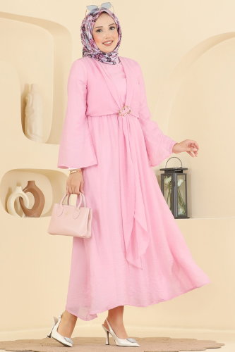 N.F.C. - Toka Detaylı Elbise 5428NFC1010 Pembe