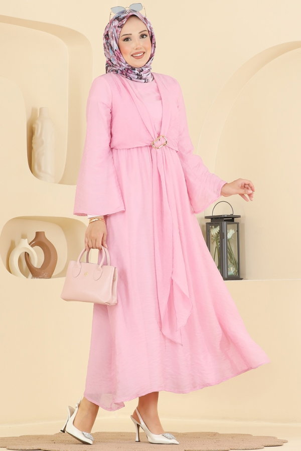 Modaselvim Elbise Toka Detaylı Elbise 5428NFC1010 Pembe