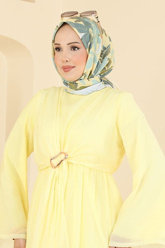 moda selvim Toka Detaylı Elbise 5428NFC1010 Sarı - Thumbnail