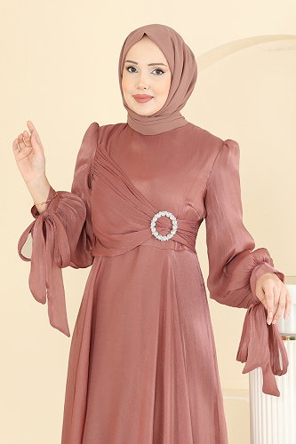 moda selvim Toka Detaylı Janjan Abiye 2855ELC1143 Bakır - Thumbnail