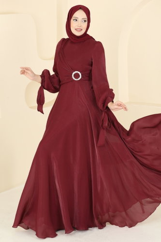 E.L.C. - Toka Detaylı Janjan Abiye 2855ELC1143 Bordo