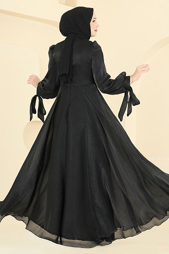 moda selvim Toka Detaylı Janjan Abiye 2855ELC1143 Siyah - Thumbnail