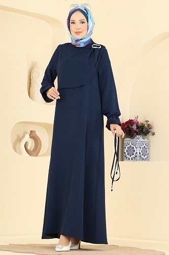 moda selvim Toka Detaylı Kemerli Elbise 5014BM387 Laci - Thumbnail
