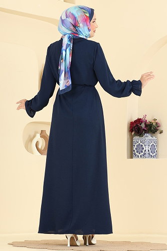 moda selvim Toka Detaylı Kemerli Elbise 5014BM387 Laci - Thumbnail
