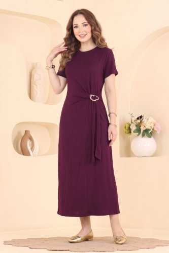 A.Y.D. - Toka Detaylı Modal Elbise 2808AYD574 Bordo