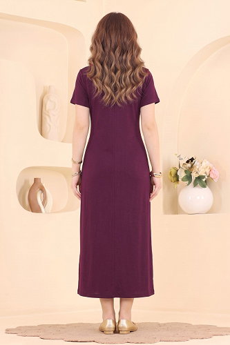 moda selvim Toka Detaylı Modal Elbise 2808AYD574 Bordo - Thumbnail