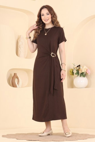 A.Y.D. - Toka Detaylı Modal Elbise 2808AYD574 Kahve