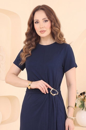 moda selvim Toka Detaylı Modal Elbise 2808AYD574 Laci - Thumbnail