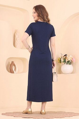 moda selvim Toka Detaylı Modal Elbise 2808AYD574 Laci - Thumbnail