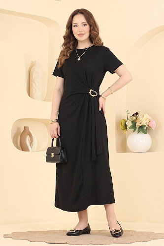 moda selvim Toka Detaylı Modal Elbise 2808AYD574 Siyah - Thumbnail