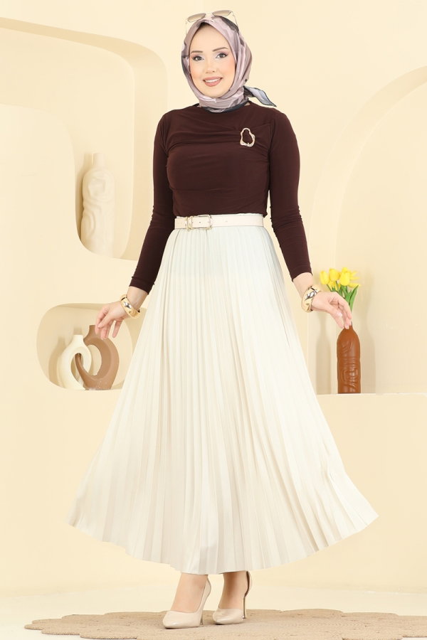 Modaselvim Bluz ve Gömlek Toka Detaylı Sandy Bluz 225BO429 Kahve