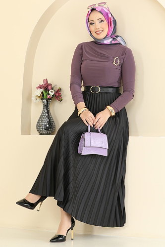 moda selvim Toka Detaylı Sandy Bluz 225BO429 Koyu Lila - Thumbnail