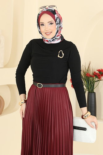 moda selvim Toka Detaylı Sandy Bluz 225BO429 Siyah - Thumbnail