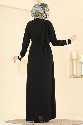 moda selvim Toka Detaylı Sandy Elbise 2455ANT466 Siyah - Thumbnail