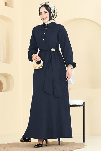 moda selvim Toka Detaylı Viskon Elbise 001NZA1199 Laci - Thumbnail