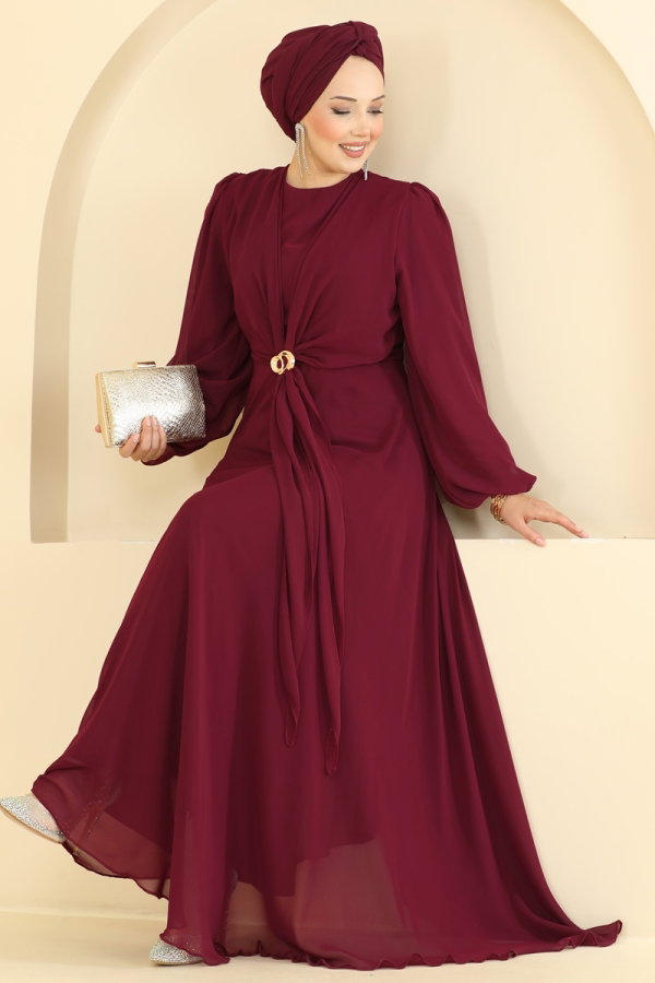 Modaselvim ABİYE Tokalı Şık Şifon Abiye 6304BSK463 Bordo