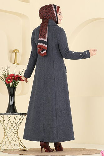 moda selvim معطف رمادي غامق 1983TRT545 - Thumbnail