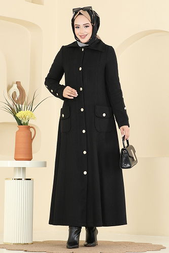 moda selvim معطف أسود 1983TRT545 - Thumbnail