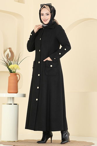moda selvim معطف أسود 1983TRT545 - Thumbnail