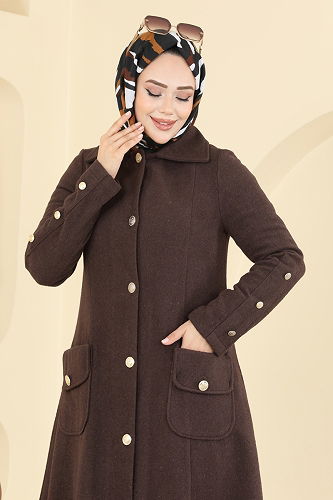 moda selvim معطف بني 1983TRT545 - Thumbnail
