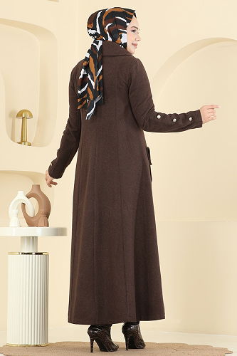 moda selvim معطف بني 1983TRT545 - Thumbnail