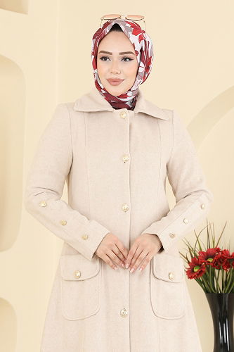 moda selvim معطف بيج 1983TRT545 - Thumbnail