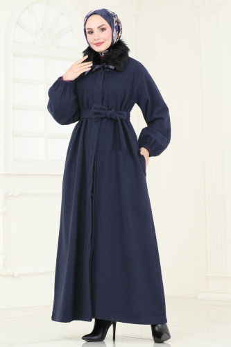 moda selvim Topcoat 2057BG354 Navy Blue - Thumbnail