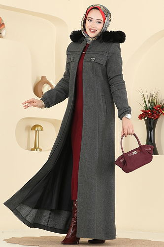 moda selvim معطف رمادي غامق 2076OZT1013 - Thumbnail