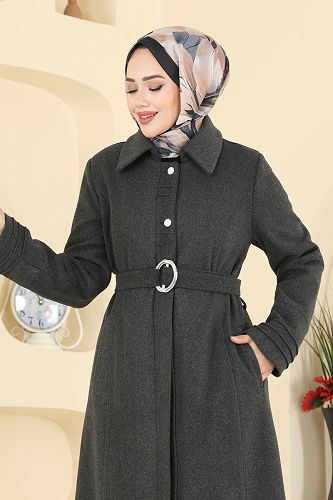 moda selvim معطف رمادي غامق 2078OZT1013 - Thumbnail