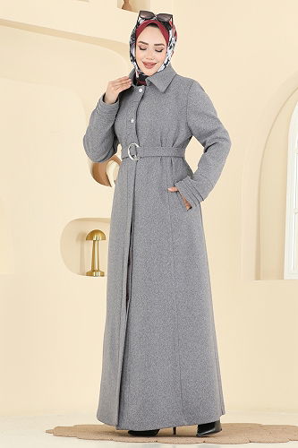 moda selvim معطف رمادي 2078OZT1013 - Thumbnail