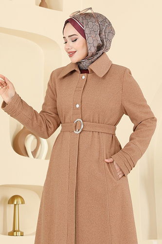 moda selvim معطف عسلي 2078OZT1013 - Thumbnail