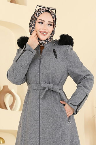 moda selvim معطف رمادي 2080OZT1013 - Thumbnail