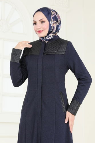 moda selvim Topcoat 2250EDM718 Navy Blue - Thumbnail