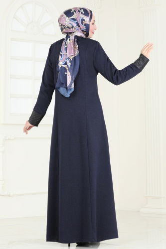 moda selvim Topcoat 2250EDM718 Navy Blue - Thumbnail