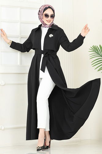 moda selvim معطف أسود 2630SL432 - Thumbnail