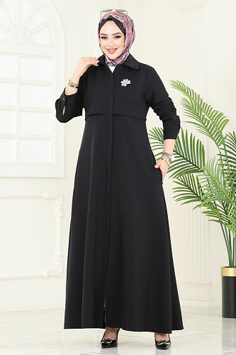 moda selvim معطف أسود 2630SL432 - Thumbnail