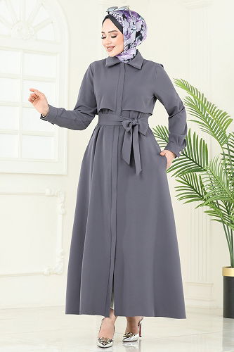 moda selvim معطف رمادي 2630SL432 - Thumbnail