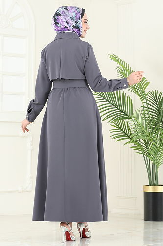 moda selvim معطف رمادي 2630SL432 - Thumbnail