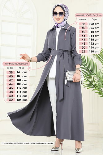 moda selvim معطف رمادي 2630SL432 - Thumbnail