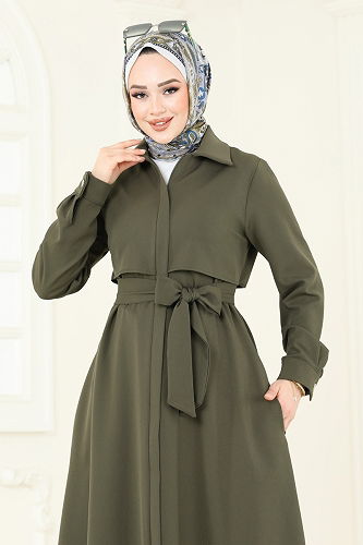 moda selvim معطف اخضر عفني 2630SL432 - Thumbnail