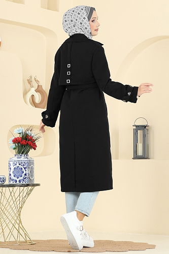 moda selvim Trenchcoat 039OZT1013 Black - Thumbnail