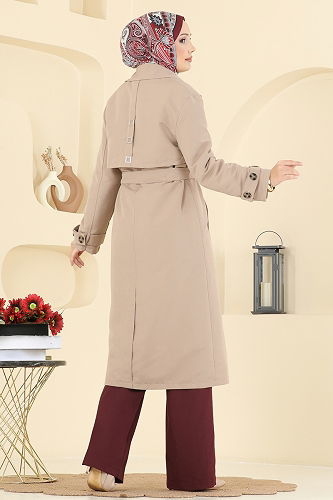 moda selvim Trenchcoat 039OZT1013 Stone - Thumbnail